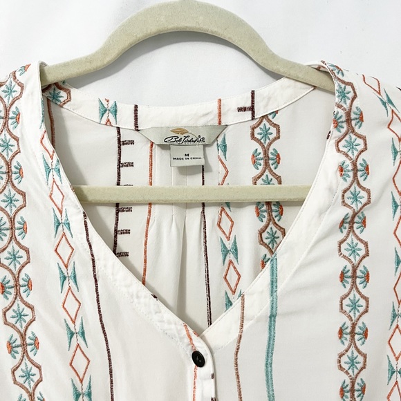 Bob Timberlake Boho Aztec Embroidered Ivory Blouse with Tie Front 3/4 Sleeve M - Picture 4 of 7